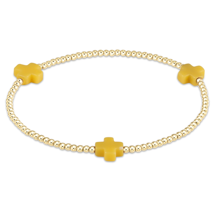 Signature Cross Small Gold Pattern 2mm Bead Bracelet