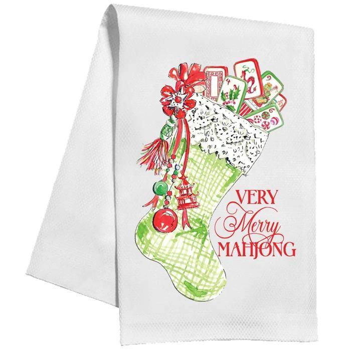 Handpainted Very Merry Mahjong Stocking Full of Mahjong Tiles