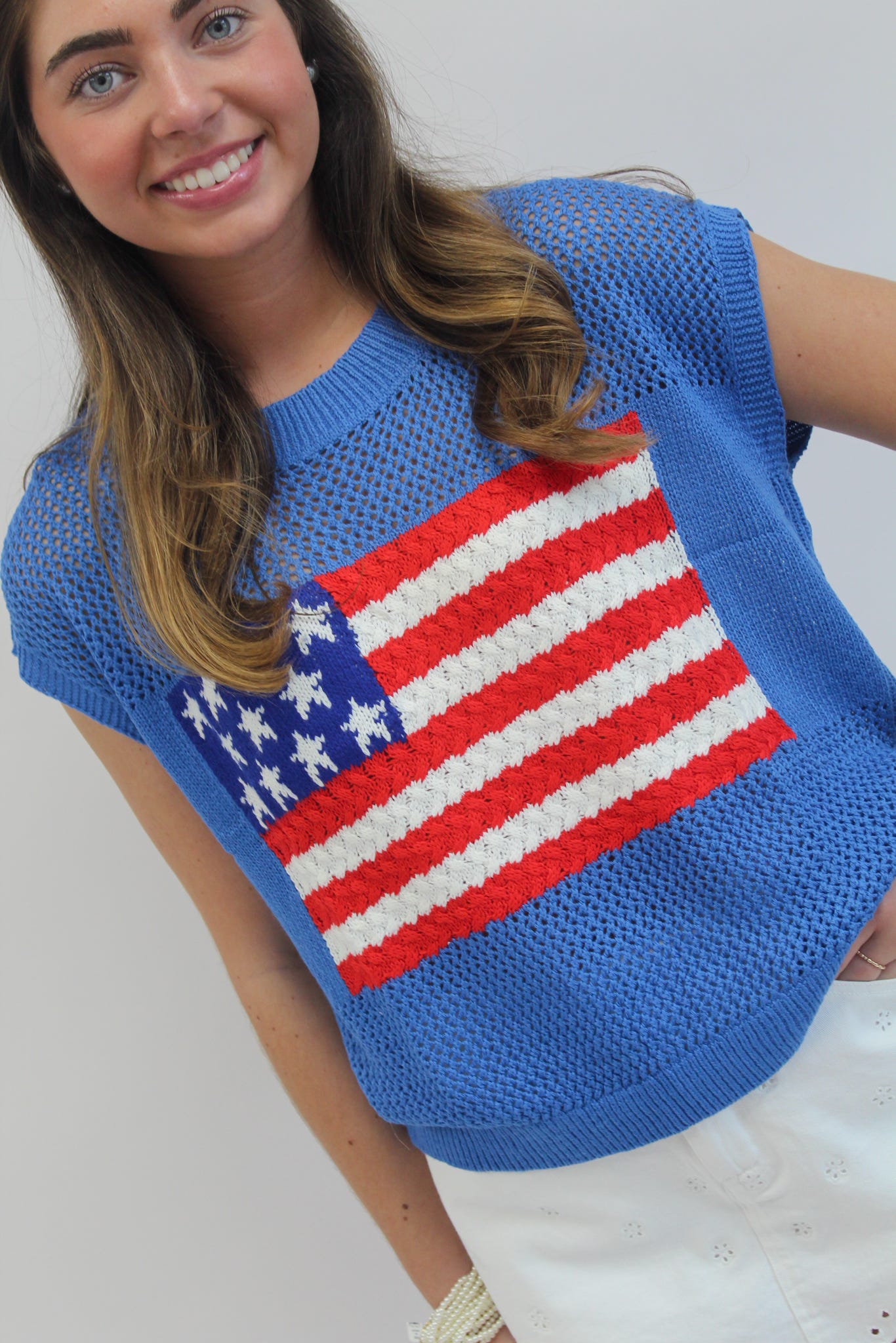 Stars Align Short Sleeve Sweater Top - Sky Blue