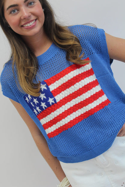 Stars Align Short Sleeve Sweater Top - Sky Blue