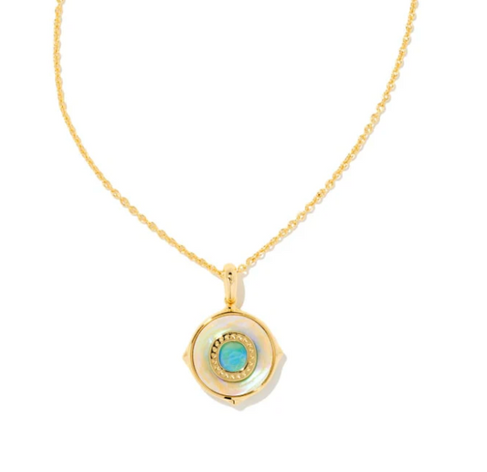 LETTER O DISC PENDANT NECKLACEGOLD IRIDESCENT ABALONE