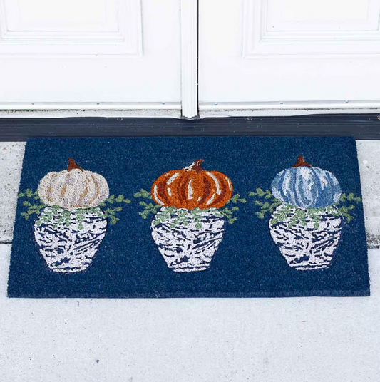 Pumpkin Topiary Coir Doormat Blue/Multi