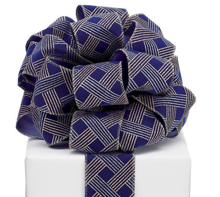 Dark Blue Velvet Gold & Silver Glitter Ribbon