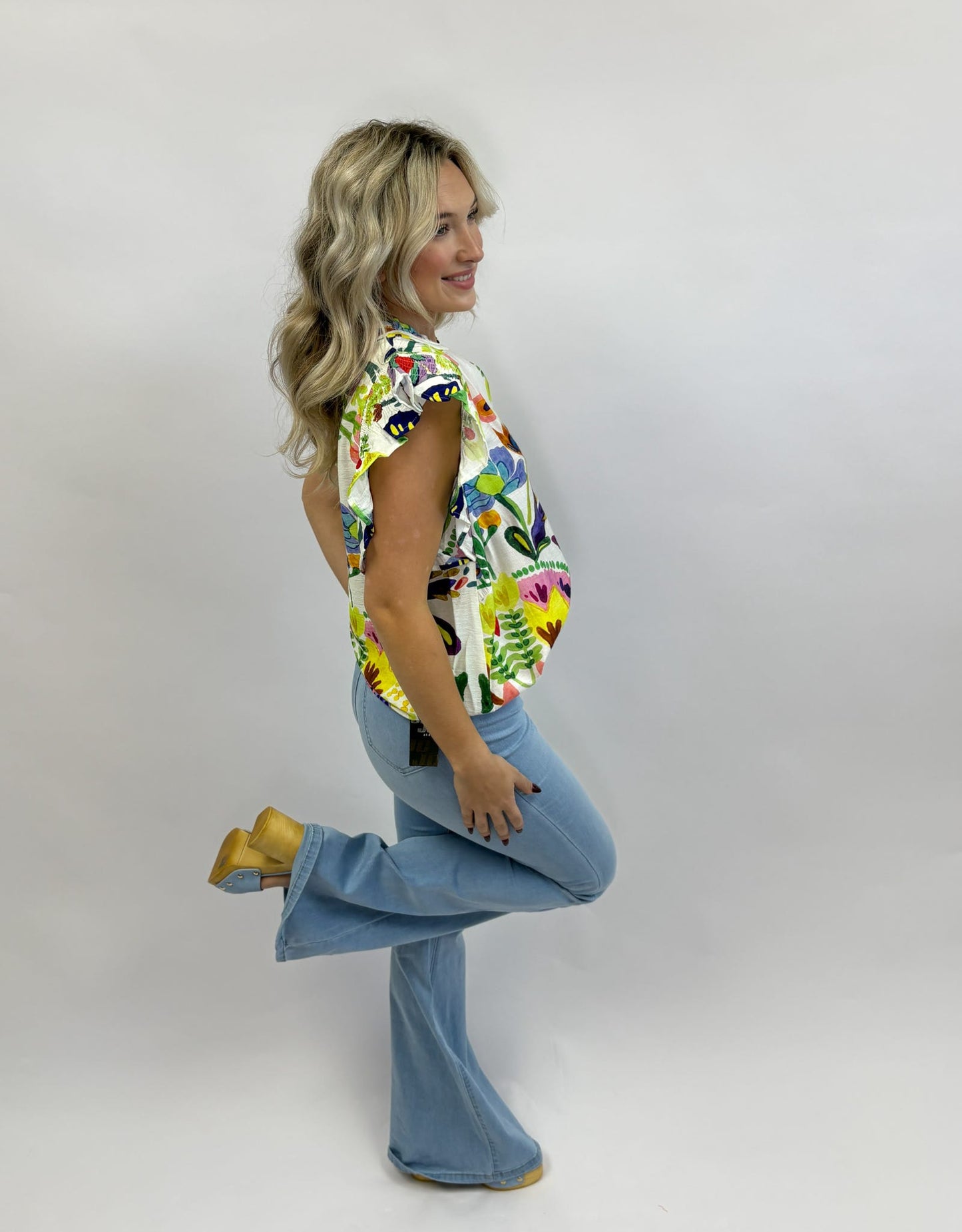 High Waisted Light Wash Stretch Bell Bottoms