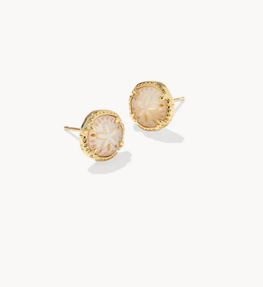 Sand Dollar Stud Ear Gold Natural Mother of Pearl