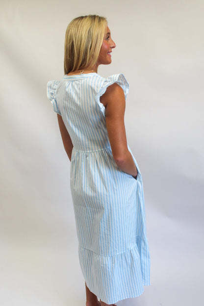Dress Riley Flutter Pin Stripe Blue
