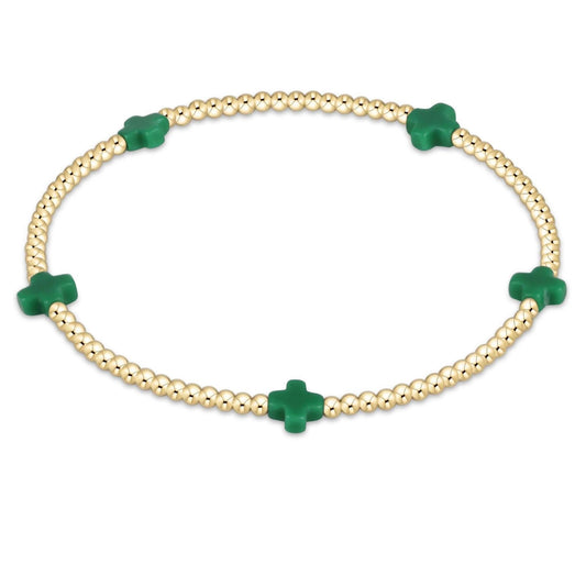 Egirl Signature Cross Small 2mm Gold Bracelet- Emerald