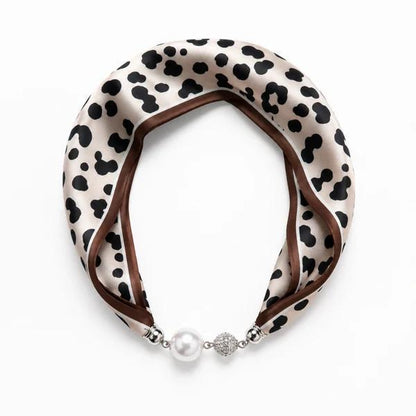 Satin Twilly Scarf Necklace with Jeweled Magnetic Clasp