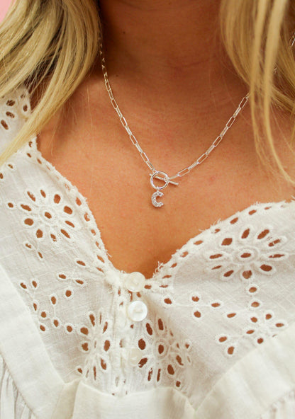 Sparkle Mini Toggle Initial Necklace