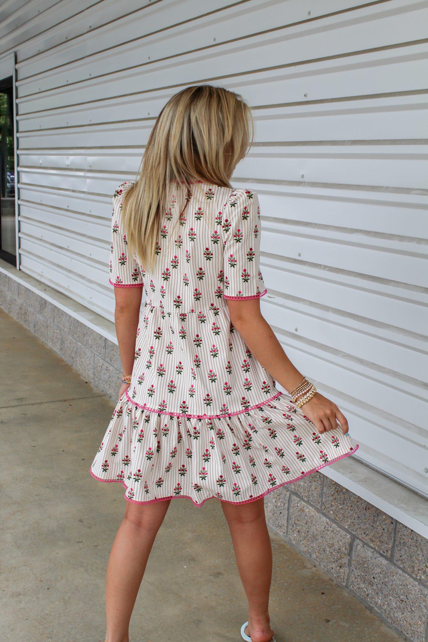Adelyn Cottage Stripes Tan Dress