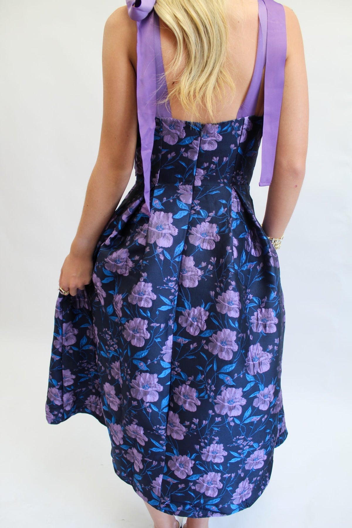 Nicole Jacquard Floral Dina Pleated Midi Dress