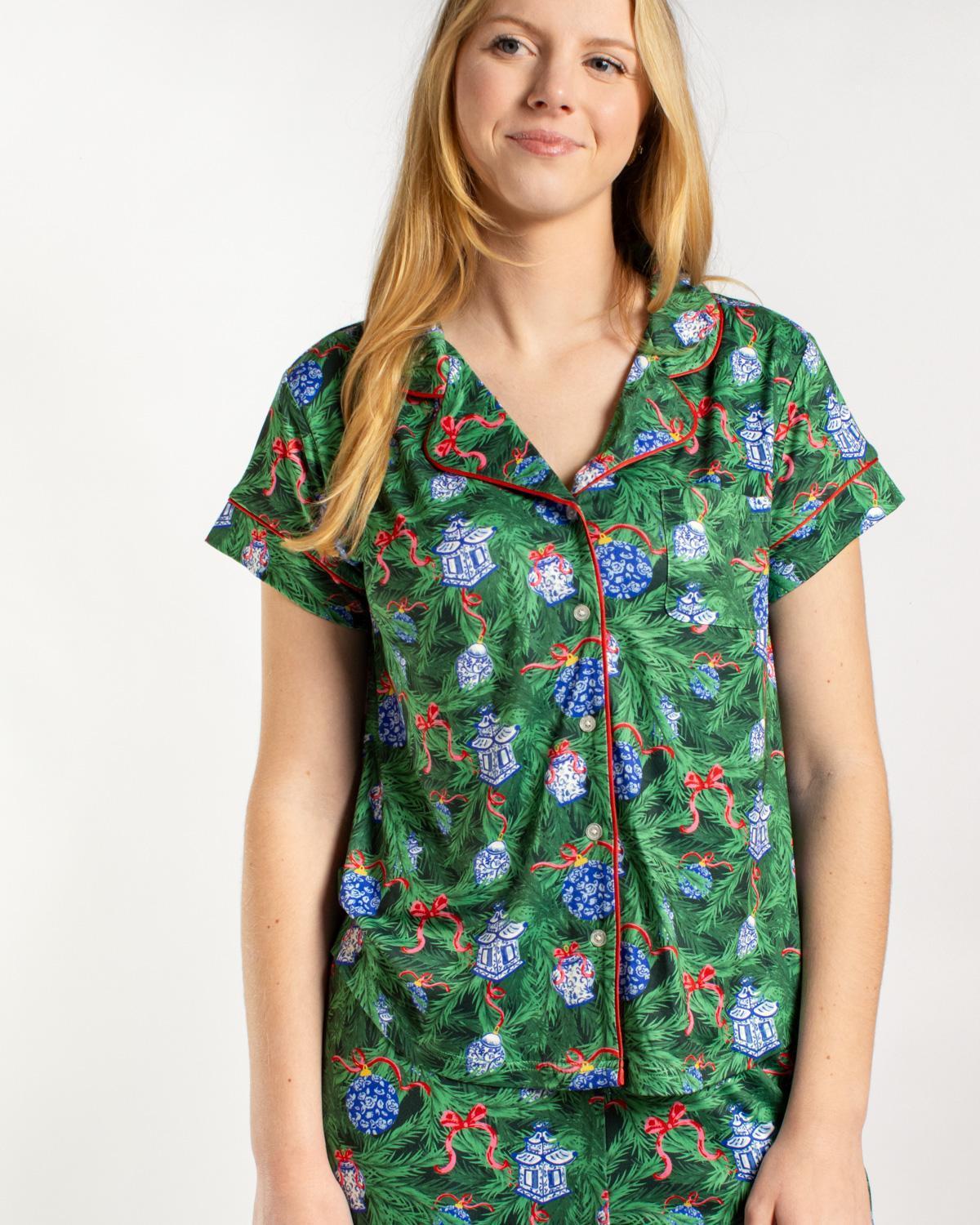 Spruce It Up Short Sleeve Button Up Pajama Shirt