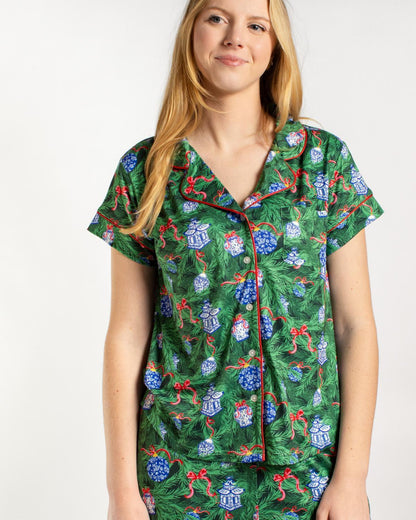 Spruce It Up Short Sleeve Button Up Pajama Shirt
