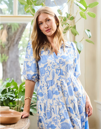 Dress Eloise Porcelain Vines Blue