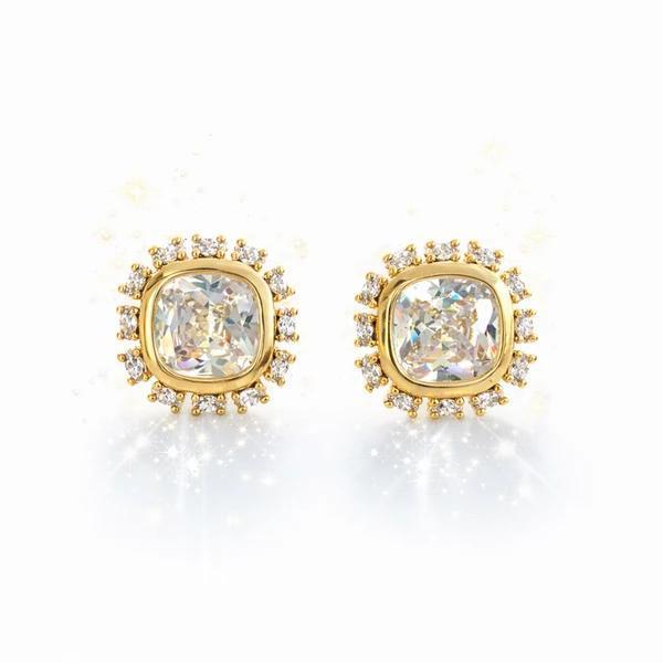 Luminous Crown Stud Earrings - Clear Stone with Sparkling Frame