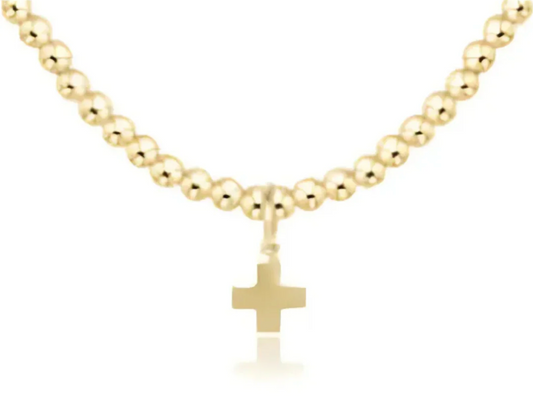 15" Choker Classic Gold 3mm Bead - Signature Cross Gold Charm