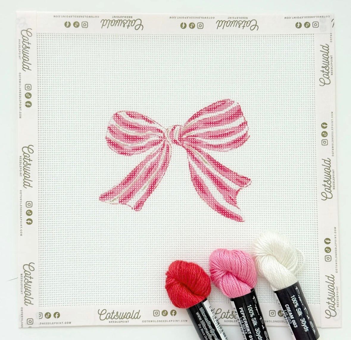 Pink Red Striped Christmas Needlepoint Canvas