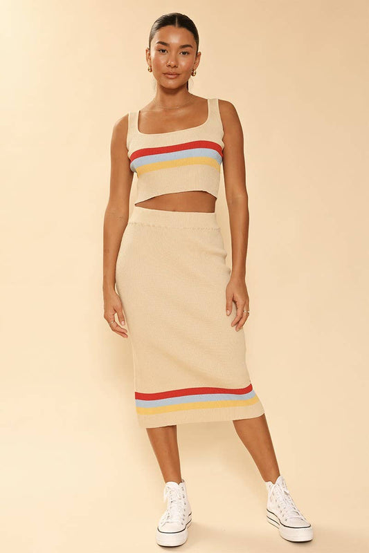 Retro stripe skirt set - Cream multi