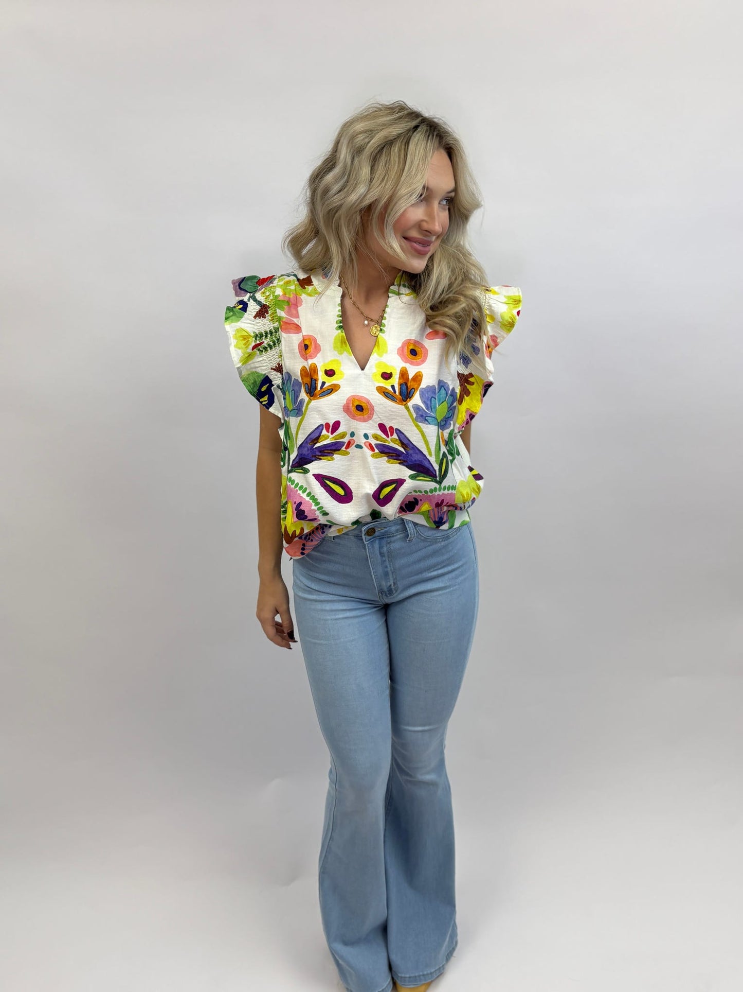 High Waisted Light Wash Stretch Bell Bottoms