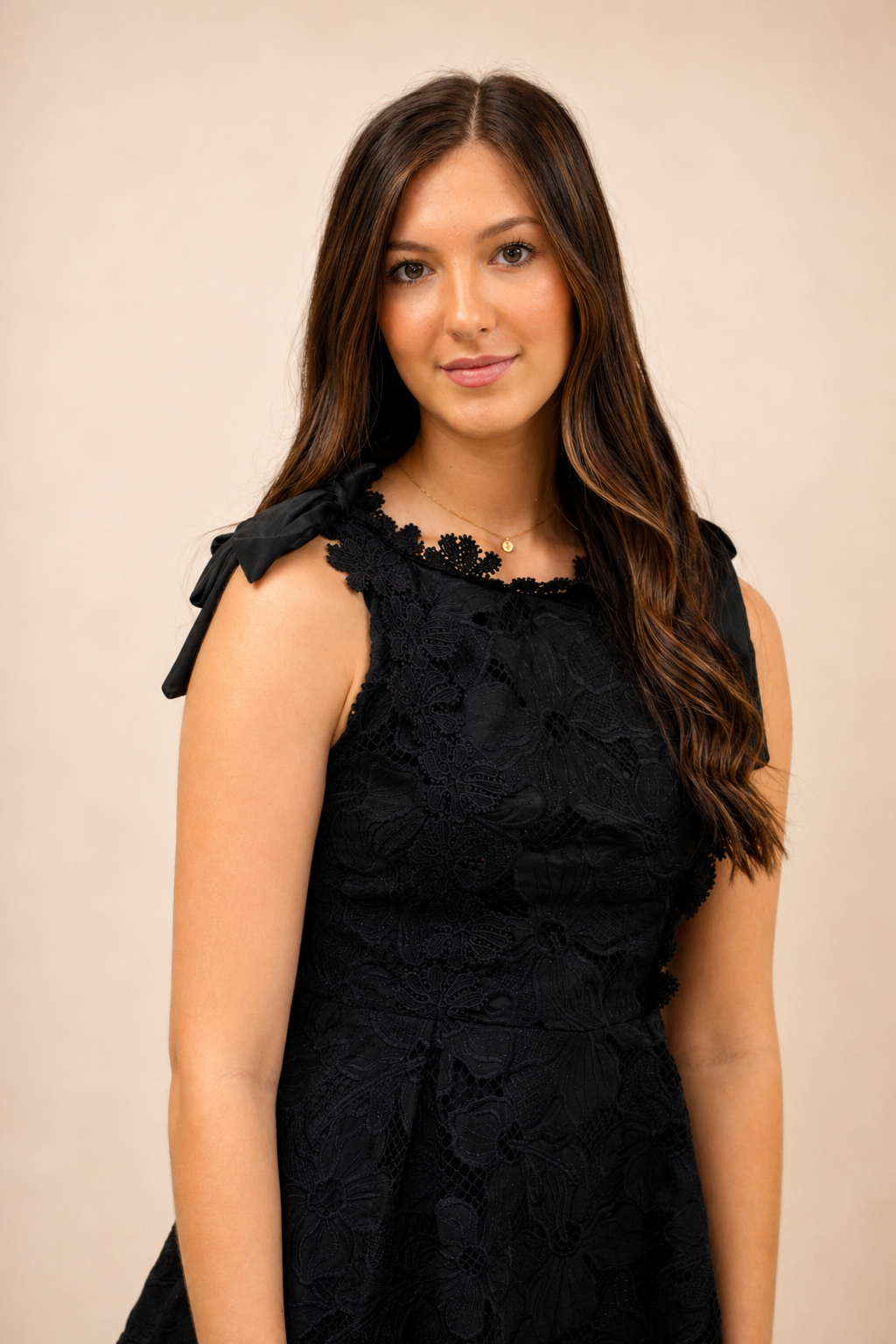 Boat Neckline with Tie Shoulders and Lace Dress - Black