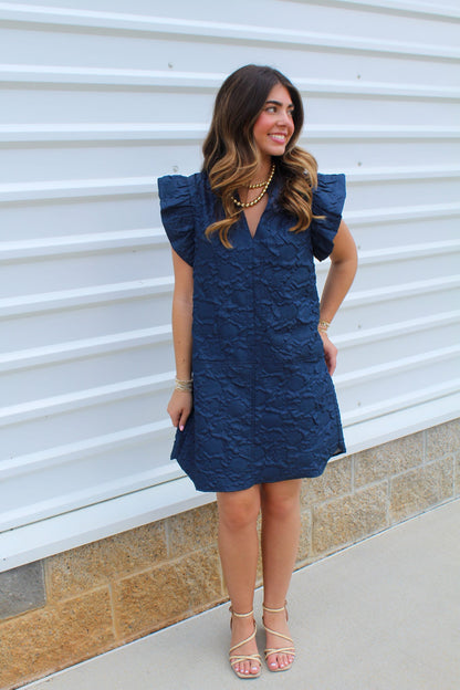Millie Flutter Sleeve Textured Dress