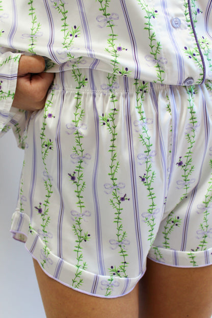 Blooming Stripes Satin Pajama Shorts
