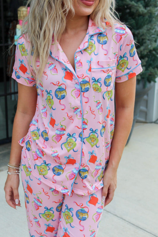 Tinsel and Tiger Short Sleeve Button Up Sleep Shirt