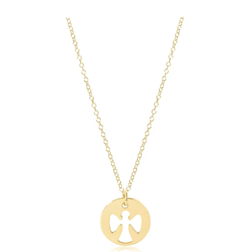 16" Necklace Gold - Guardian Angel Gold Disc