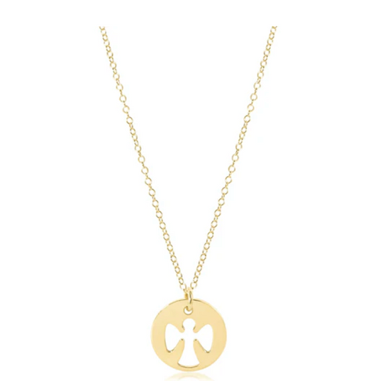 16" Necklace Gold - Guardian Angel Gold Disc