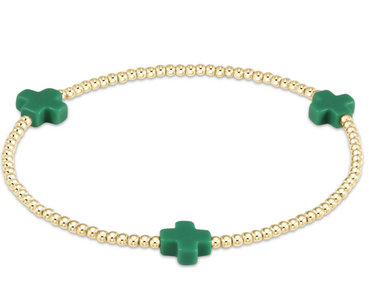 Signature Cross Gold Pattern 2mm Bead Bracelet - Emerald