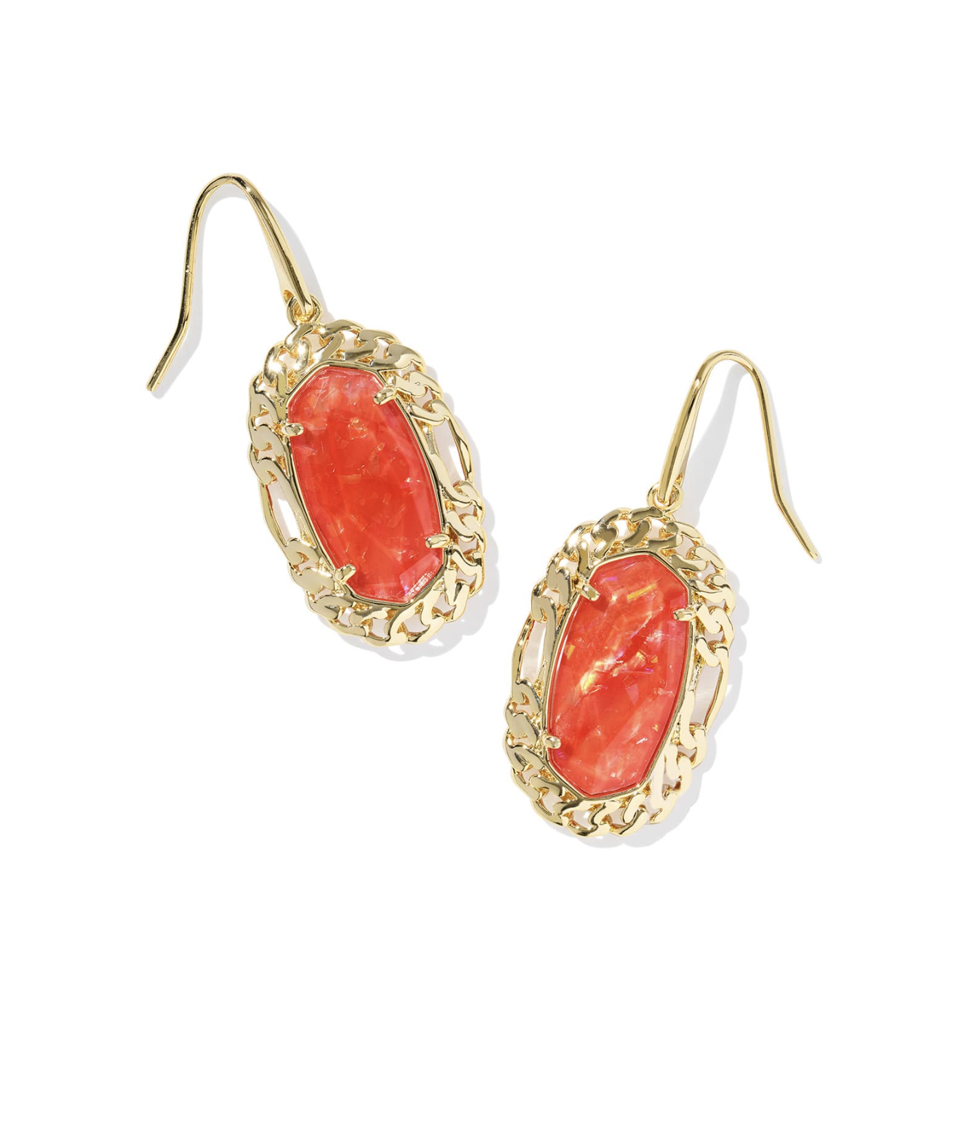 Dani Figaro Frame Drop Earring-Gold Papaya Iridescent Mother of Pearl