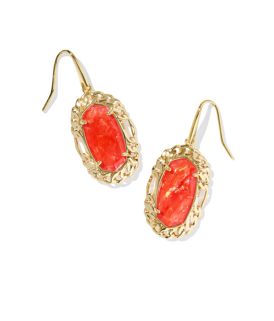 Dani Figaro Frame Drop Earring-Gold Papaya Iridescent Mother of Pearl