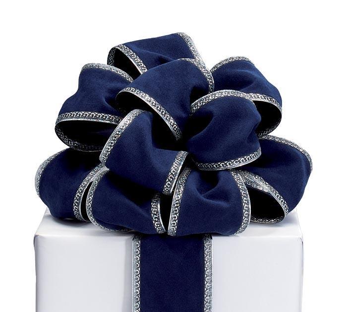 Navy Blue Suede Ribbon with Silver Hemmed Edge