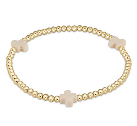 enewton Extends - Signature Cross Gold Pattern 3mm Bead Bracelet - Off-White