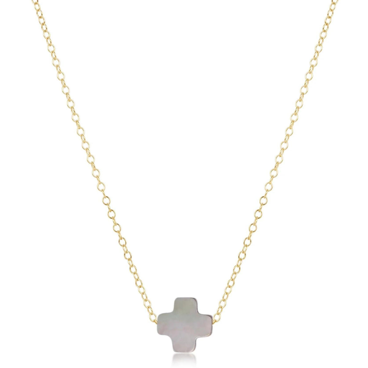 Signature Cross Black Tahitian Mother of Pearl 16" Gold Necklace
