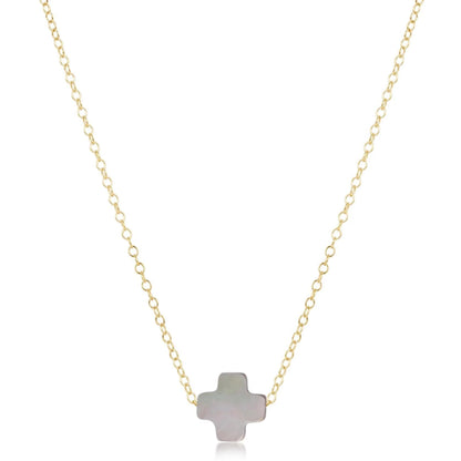 Signature Cross Black Tahitian Mother of Pearl 16" Gold Necklace