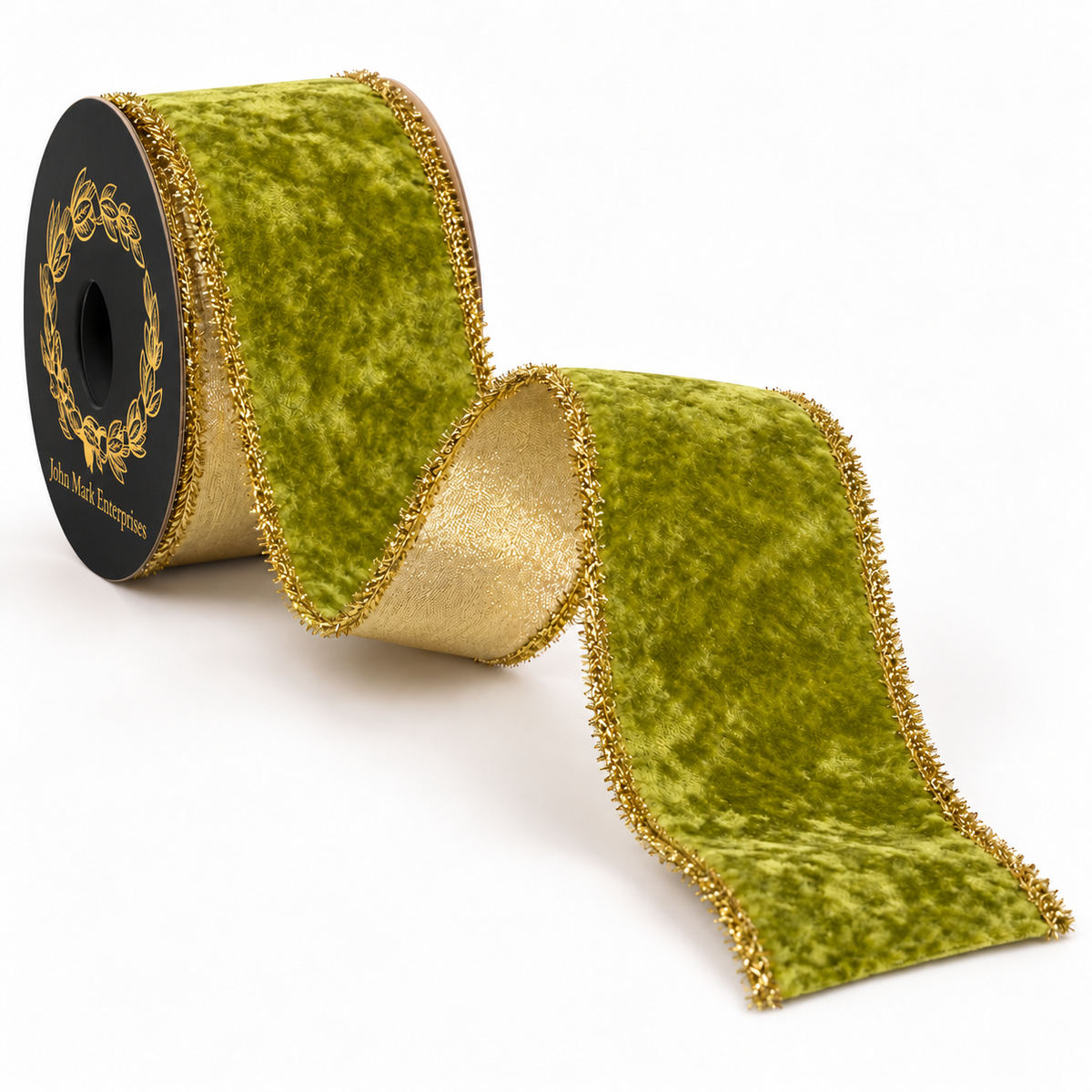 Velvet Metallic Dupion DBL Fused Tinsel Edge Apple - 2.5 inches by 10 yard