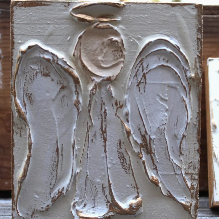 4X5 Angel Hand Painted Textured Wood Block