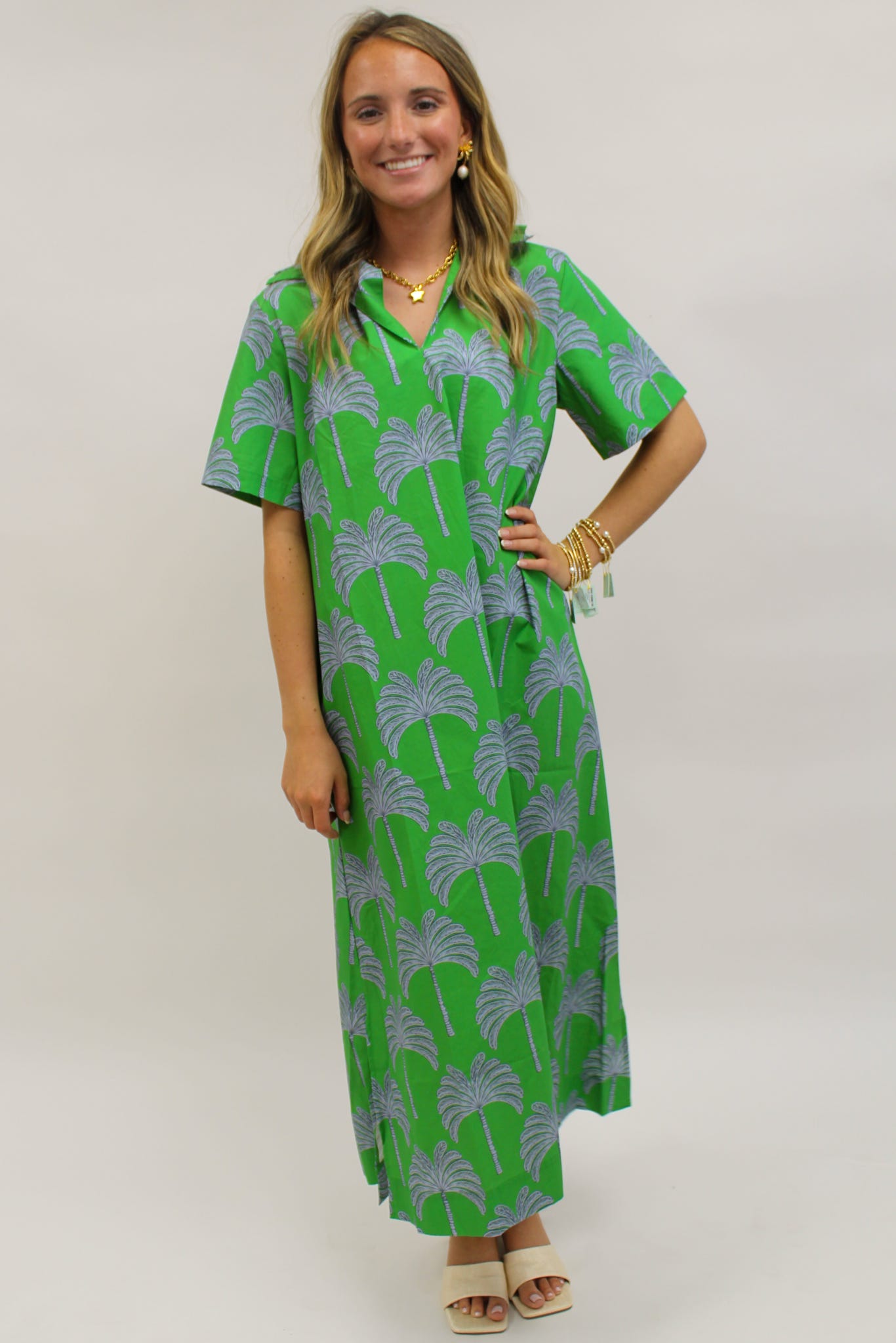 Georgia Palm Dress Green by Caryn Lawn