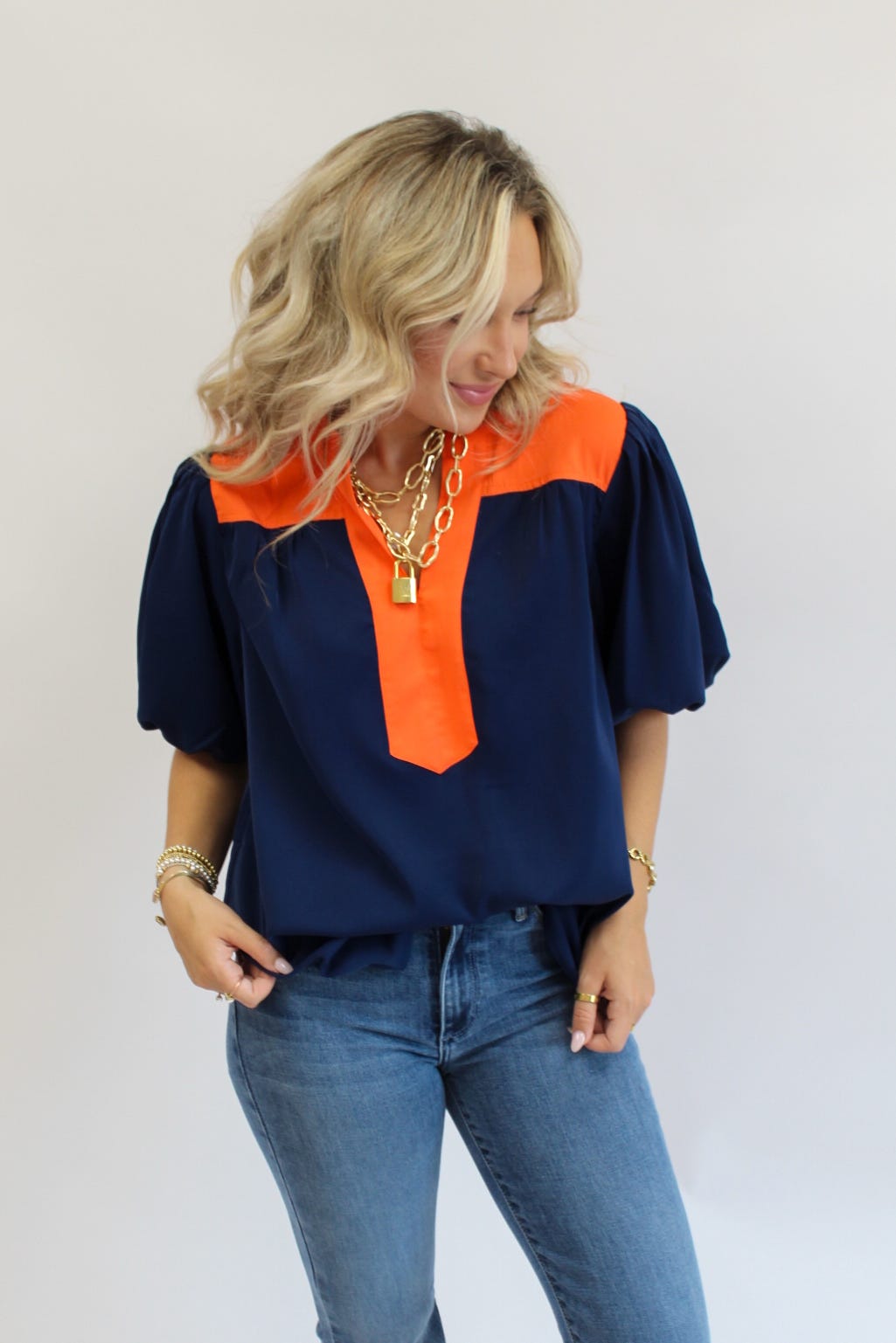 Everyday Favorite Top- Navy/Orange