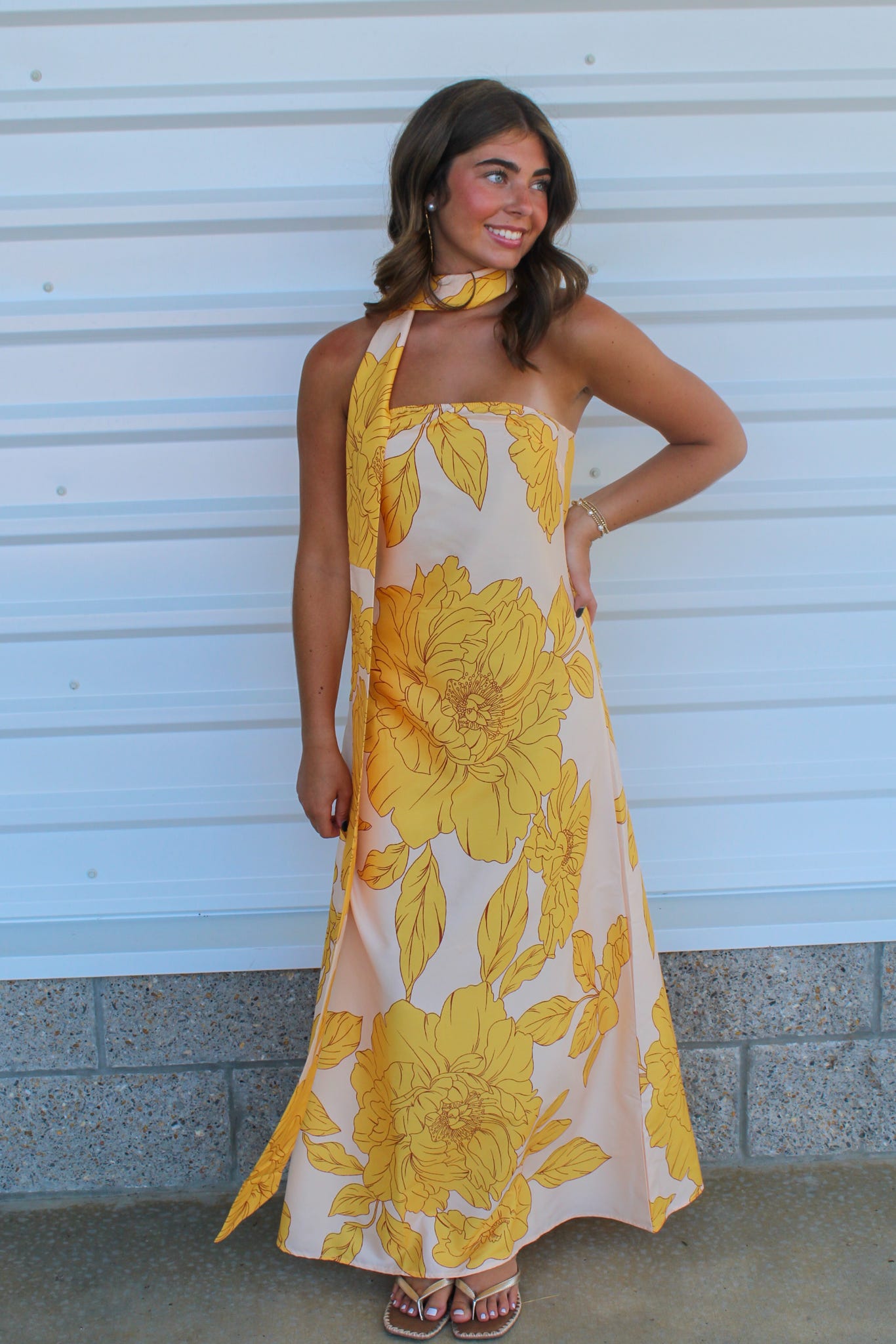 Golden Hour Bandeau Maxi Dress with Neck Scarf