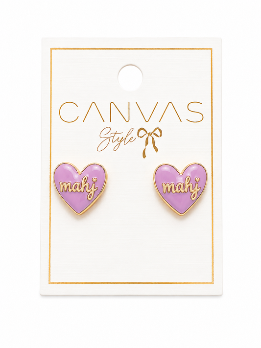 Mahjong Enamel Heart Stud Earrings in Lilac