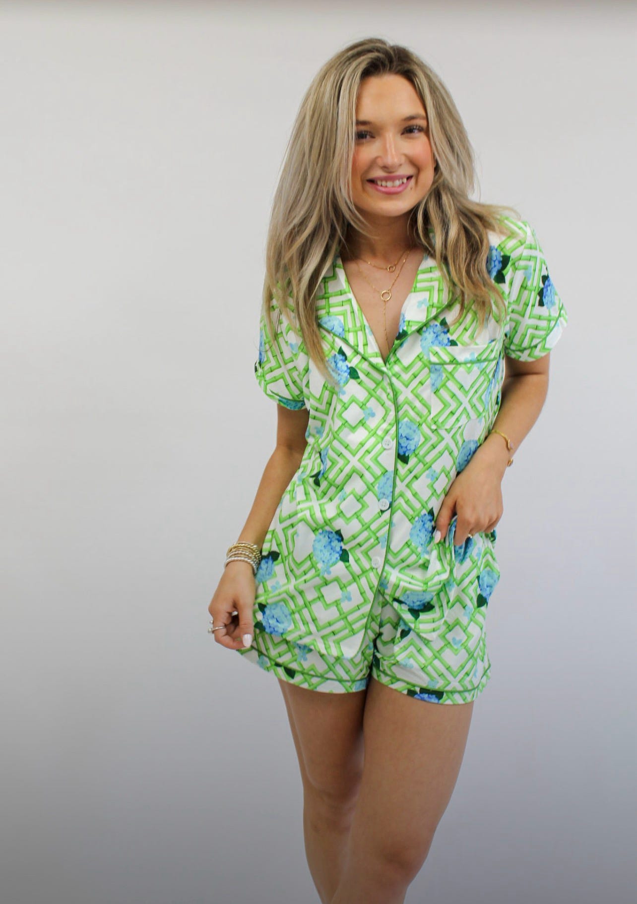 Hannah Pajama Set: Hydrangea Bamboo
