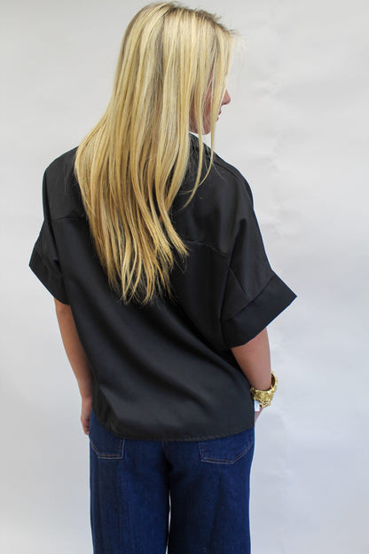 After Hours Black Button-Up Top