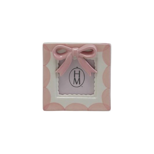 Stoneware Photo Frame W 3D Bow, Pink & White