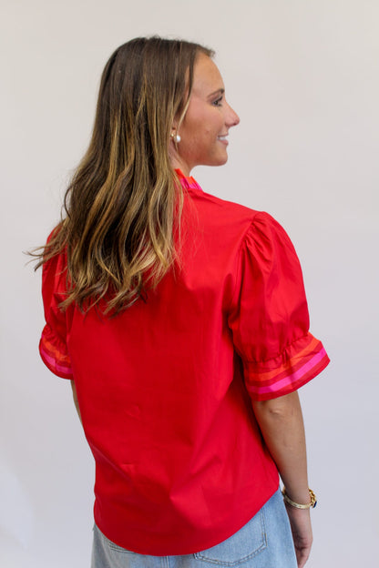 Social Oasis Red & Pink Stripe Top