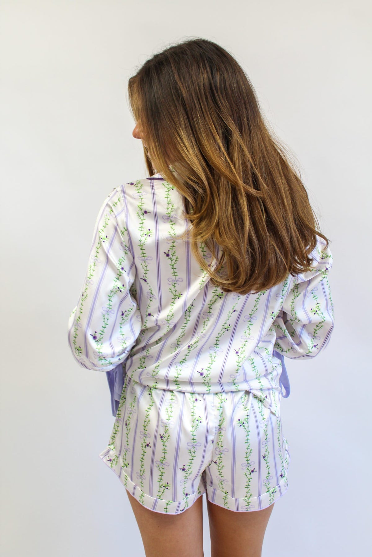Blooming Stripes Satin Pajama Shorts