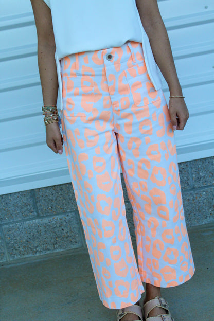 Leopard Pants Colette Cropped Wide-Leg