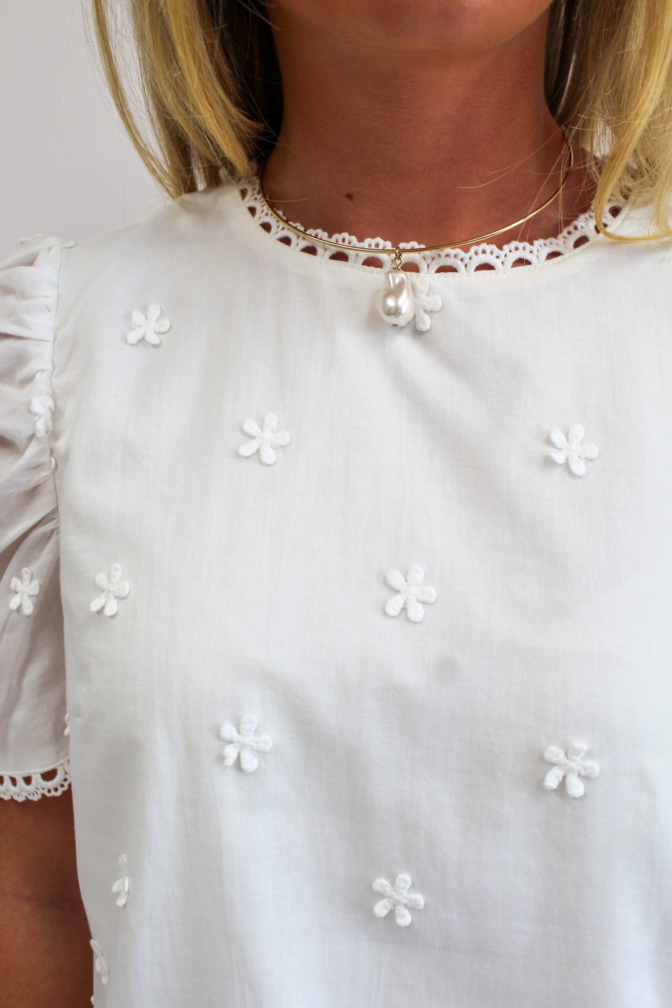 Champagne Behavior Short Puff Sleeve Blouse - White