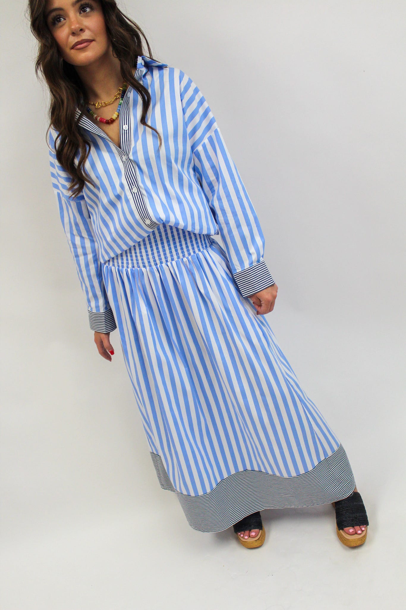 Sutton Stripe Skirt Blue